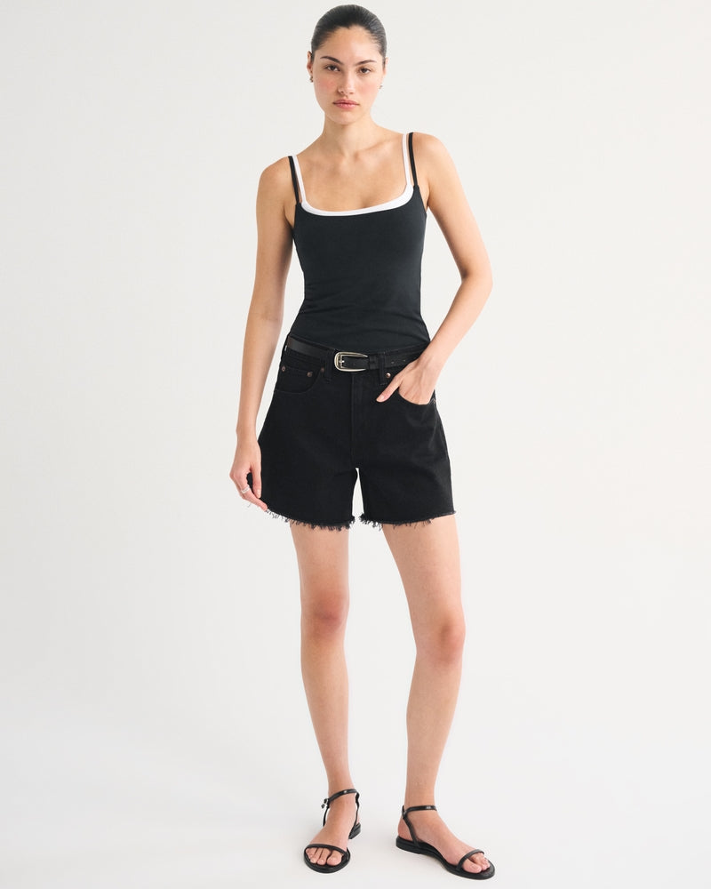 Maggie's Aurora double-layered seamless cami in black, side view