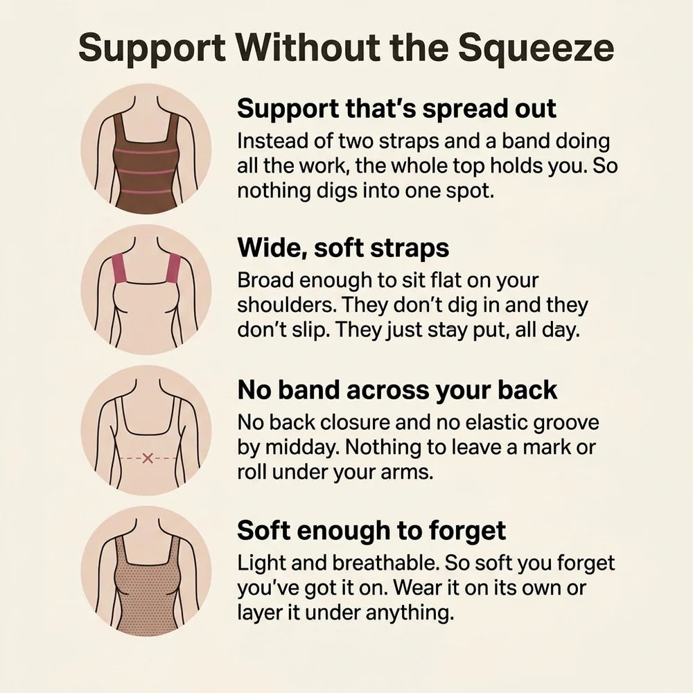 Maggie's built-in bra comfort tank shown up close